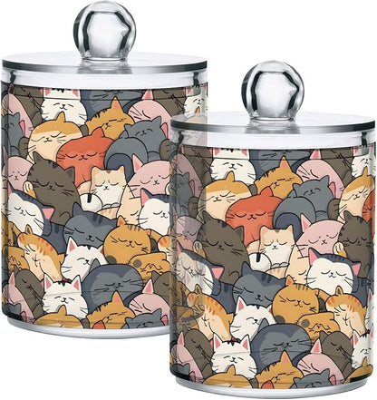 ALAZA 4pcs Cat Animal Kitten Color Qtip Holder Dispenser 14 oz Bathroom Storage Clear Apothecary Jars Containers Cotton Ball,Cotton Rounds,Floss Picks, Hair Clips, Food