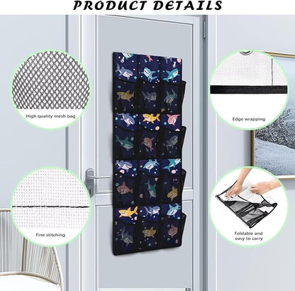 Generic Blue Shark Over The Door Storage Organizer Waterproof Over The Door Storage Organizer Shoes Over Door Storage Organizer with Waterproof Pockets for Bathroom Kitchen