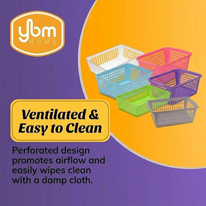 YBM HOME Plastic Perforated Storage Basket Bin Office Drawer, Shelf Desktop Countertop Tray Organizer 32-1188 (12, White)