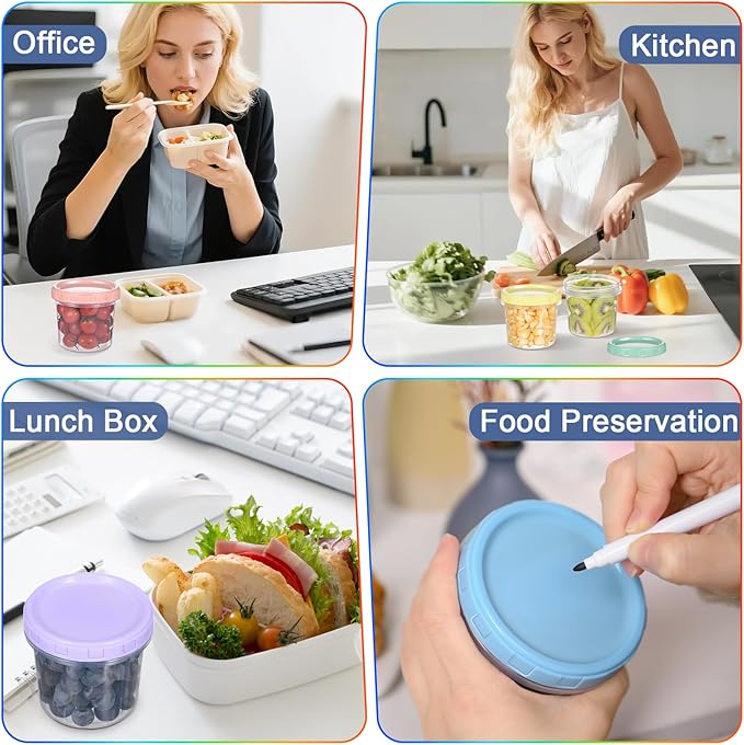 Yomarket 6pcs 10 oz Plastic Containers with Screw Lids, Reusable Clear Food Storage Containers with Pen and Brush for Snack Salad Fruit, Leakproof Small Freezer Containers, Microwave & Dishwasher Safe