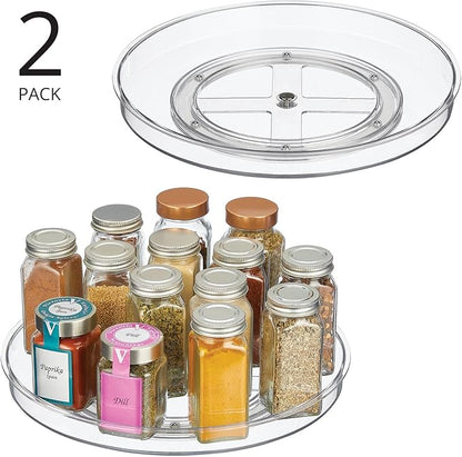 mDesign Lazy Susan Turntable Plastic Spinner for Kitchen/Bathroom, Pantry, Fridge, Cupboards, or Counter Organizing, Fully Rotating Organizer for Food, 11.5" Round - Lumiere Collection - 2 Pack, Clear