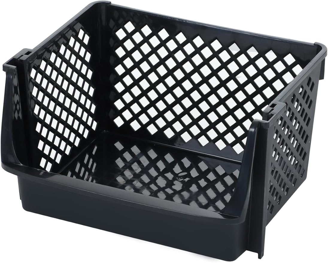 TidyFriend 6 Pk Large Stackable Storage Bins Open Front for Pantry Organizers and Storage, Pantry Storage for Food, Kitchen and Home Organization, Plastic Storage Bins, Dorm Room Essentials (Black)