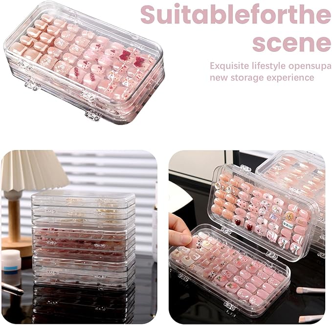 2 Pack Tri-Fold Press On Nail Organizer Case - 4-Page Portable Storage Box for Fake Nails, Clear PET Plastic Travel Holder (6×3.2×1.8 inch)