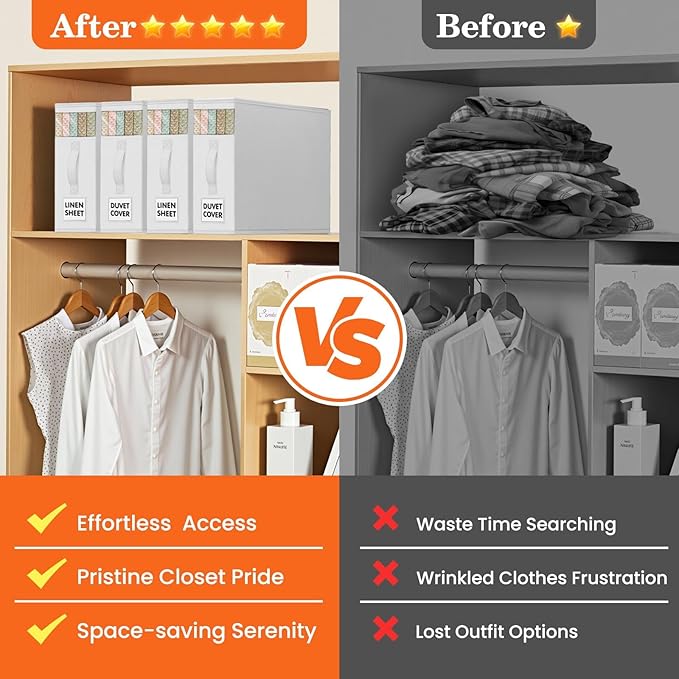 WOWBOX Sheet Organizers and Storage,Closet Bed Sheet Organizer Under Bed Storage and Organization with Label Cards & Clear Window for Bedding Sheets,Duvet Covers,Blankets (10 Pack，White)