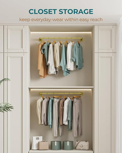OROPY Industrial Pipe Clothes Rack Wall Mounted Set of 2, 38.4 inches Heavy Duty Iron Pipe Clothing Garment Rail, Multi-Purpose Clothing Hanging Rod for Laundry Room and Closet Storage, Gold