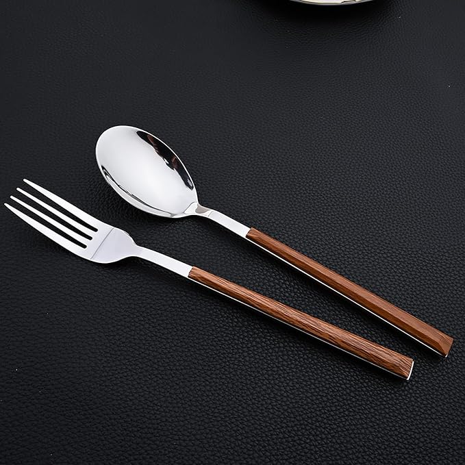 24piece Silverware Set with Hanging Holder, Stainless Steel Tableware Set With Cutlery Storage Rack, Decent Gift Box For Housewarming, Party, Dining - Brown Silver, set of 6