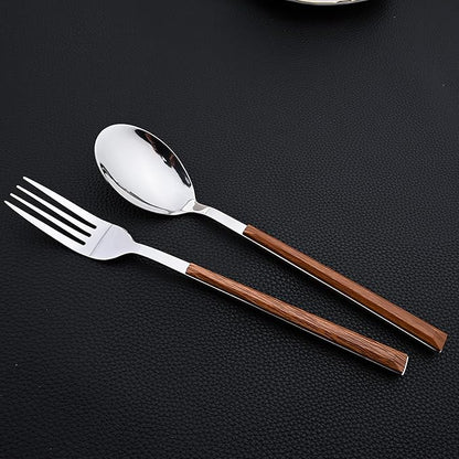 24piece Silverware Set with Hanging Holder, Stainless Steel Tableware Set With Cutlery Storage Rack, Decent Gift Box For Housewarming, Party, Dining - Brown Silver, set of 6