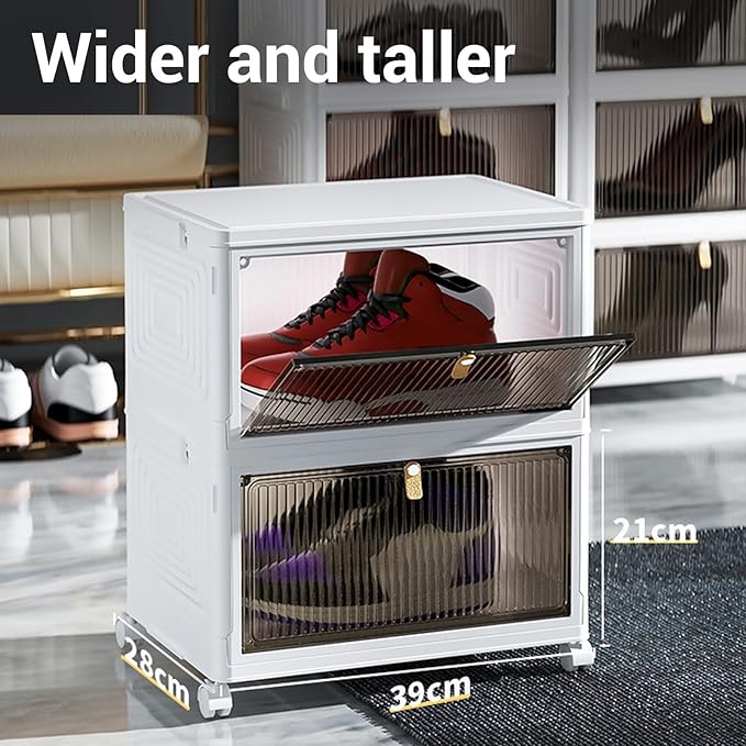 CHICIRIS Folding Shoes Storage Box 4 Layers Clear Large Capacity Shoe Rack PP Shoe Shelf Cabinet Spacing Saving for Home Sneaker, Boot, Storage