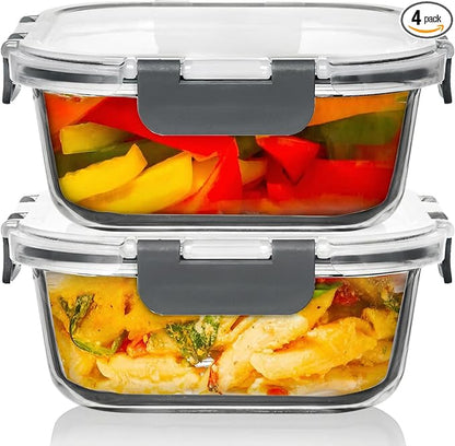Razab 2 PC 1200ML / 41 Oz Glass Food Storage Containers with Lids - Airtight & Leakproof - Microwave/Oven/Freezer Safe - BPA Free - Ideal for Meal Prep, Storing Leftover & Lunch