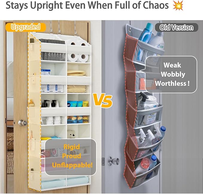 Over The Door Organizer with 5 Shelves, 9 Compartment + 10 Side Pocket, Sturdy Oxford Cloth, Supports 90 lbs, Heavy-Duty Behind the Door Hanging Closet Organizer and Storage for Room Essentials, White