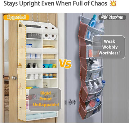 Over The Door Organizer with 5 Shelves, 9 Compartment + 10 Side Pocket, Sturdy Oxford Cloth, Supports 90 lbs, Heavy-Duty Behind the Door Hanging Closet Organizer and Storage for Room Essentials, White