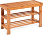GOFLAME Shoe Bench Rack, 2-Tier Bamboo Seat Storage Shelf, Free Standing Shoe Storage Bench with Stylish and Modern Design, Shoe Organizer for Décor Entryway, Hallway, Living Room, Bathroom (Natural)