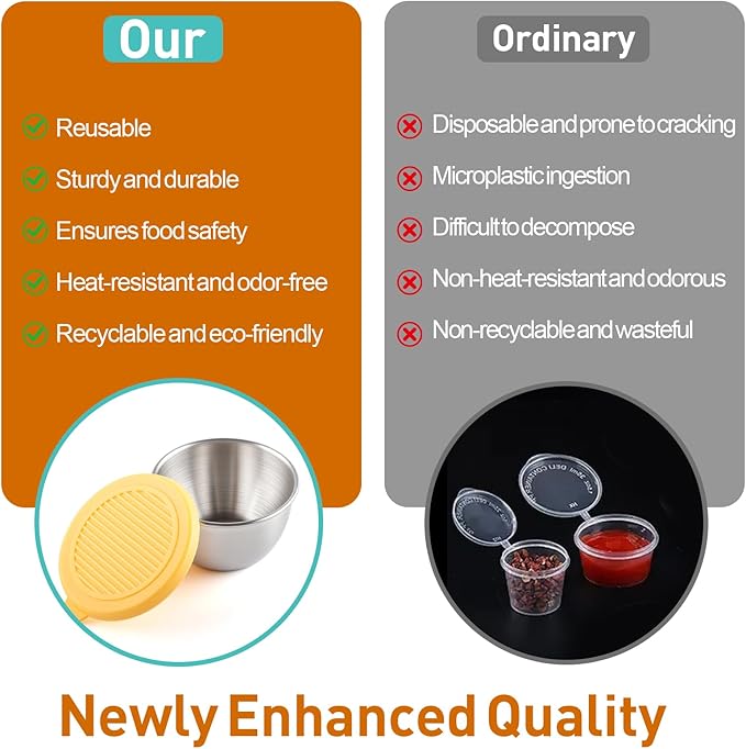 Ninsula 2oz Small Salad Dressing Containers To Go, 4 Pack Condiment Containers with lids, Stainless Steel Small Sauce Cups for Kitchen, School, Office, Picnic