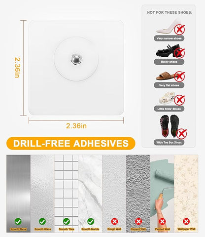 Wall Mounted Shoe Rack, Adhesive & Drill Mount Hanging Shoe Organizer, Plastic Shoe Storage for RV, Camper, Closet & Door, Patent Protected, Patent Protected, White-6Pack