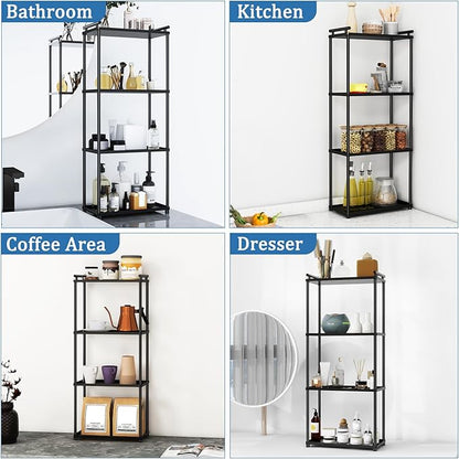 VOTZAAQ Matte Black 4 Tier Bathroom Organizer Countertop, Stainless Steel Perfume Tray and Vanity Countertop Shelf, Makeup Skin Care Bathroom Organizers and Storage for Dresser, Kitchen