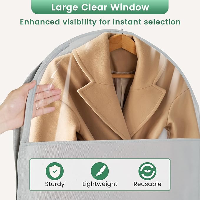 Carbrea 66 Inch Garment Bags for Hanging Clothes - Long Dress Bags for Gowms Closet Wardrobe Storage Travel - 4 Pack