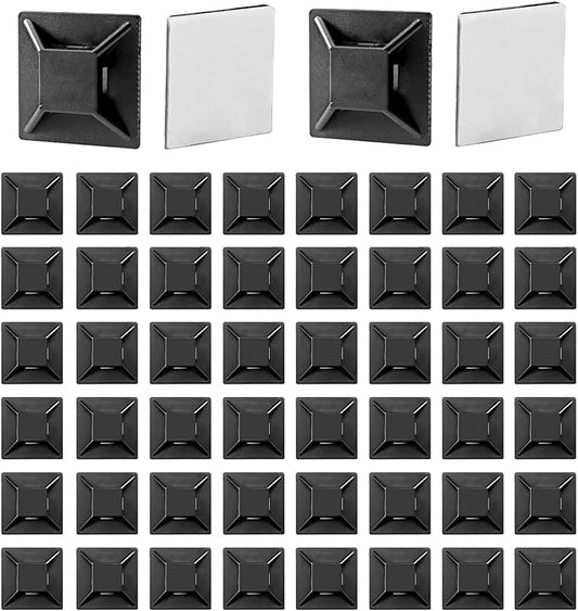 200Pcs Adhesive Zip Tie Mount, 1/2in Black Cable Tie Mount, Plastic Zip Tie Mounting Squares, Sturdy Zip Tie Sticky Mounting Pads for Cable Organizer (Black, 1/2"-200pcs)