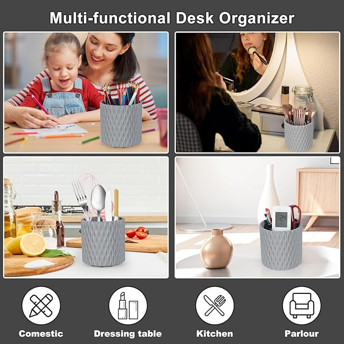 Makeup Brush Holder Organizer-360° Rotating Makeup Brush Storage,Pencil Pen Holder Cup,Desk Accessories,5 Slot Make up Brushes Cup, for Vanity Desktop Bathroom Countertop (Grey)