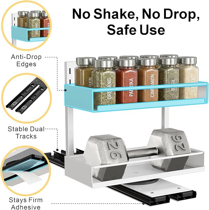 iSPECLE Vertical Spice Rack Pull Out - 1 Pack Rotate No-Drill Slide Out Spice Rack for Cabinet Swivel Easy Access Spices, Adjust Height for 4oz to 8oz Spice Jars Inside Kitchen Pantry Cabinet, Black