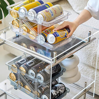 Soda Can Dispenser for Refrigerator, Adjustable Width Soda Can Organizer, 2-Layer Beverage Pop Can Holder, Drink Storage Organizer for Fridge, Pantry, Cabinet, Countertop (Clear-1 Pack)