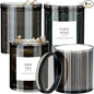 SheeChung 4-Pack Black Stackable Apothecary Jars - (10oz & 12oz) Mixed Sizes Qtip Holder - Modern Industrial Bathroom Accessories Decor with Storage Lids - Translucent Black