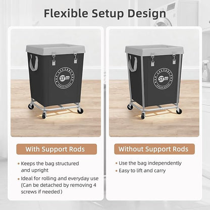 STORAGE MANIAC Commercial Laundry Hamper with Heavy Duty Steel Frame, 160 L Industrial Laundry Basket Cart with Wheels for Hotel, Home, Laundry Room, 17.72''L x 17.72''W x 30.91''H, Medium Black