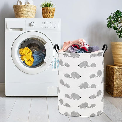 Storage Bin, Canvas Fabric Collapsible Organizer Basket for Laundry Hamper,Toy Bins,Gift Baskets, Bedroom, Clothes,Baby Nursery (Full Love Elephant)