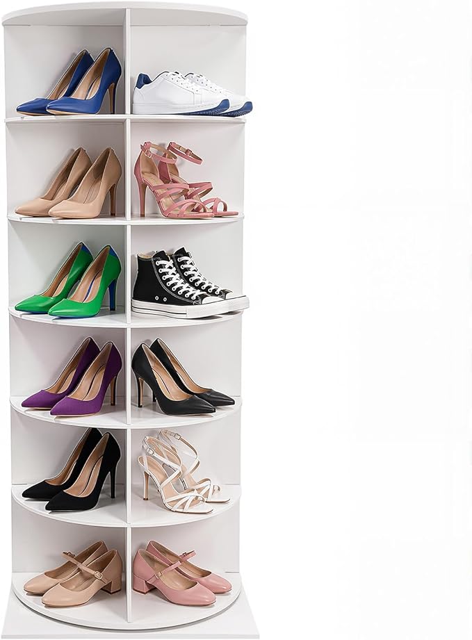 360° Rotating Shoe Rack Tower - Spinning Shoe Organizer for Entryway, Free Standing Lazy Susan Shoe Rack (6 Tiers 23.62 * 23.62 * 56.2in White)