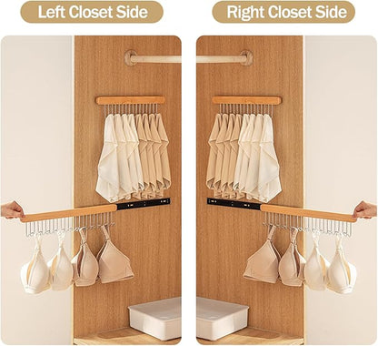 Pull Out Bra Hanger for Closet, Sliding Hooks Rack for Belt Ties Tank Top Scarf Jewelry, Space Saving Organizr for Wardrobe Cabinet, Right Side 12 Hooks Rail, 2 Pcs