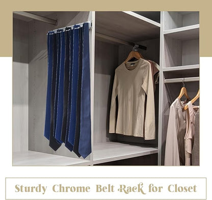 Blulu 3 Pcs 13.8'' Sliding Tie Rack Hangers for Closet, 25(Total 75) Tie Pull Out Wall Mounted Extending Sturdy Metal Belt Organizer Holder for Men Belt Storage, Sliver