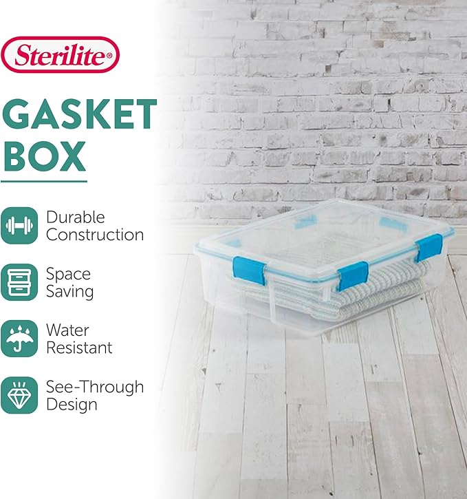 Sterilite 16-Pack Gasket Box, Weather-Resistant Storage Bins with Latching Lids, 37 Quart - Heavy-Duty Organizing Containers for Closet, Bathroom, and Office