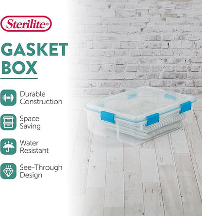 Sterilite 16-Pack Gasket Box, Weather-Resistant Storage Bins with Latching Lids, 37 Quart - Heavy-Duty Organizing Containers for Closet, Bathroom, and Office