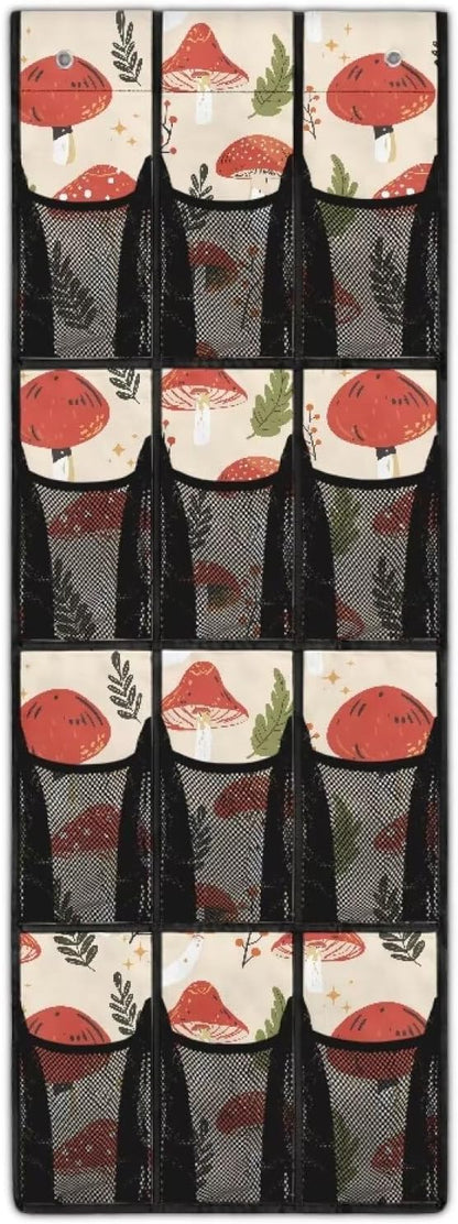 Red Mushroom Over The Door Shoe Organizer,Hanging Organizer for Ship Essentials,Space Saving Storage with 12 Pockets,Stable Spice Rack for Kitchen,Door Back Organizer for Small Items