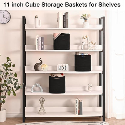 11 Inch Cube Storage Bins, 11x11 Cube Storage Bins for Cube Organizer, Square Cloth Storage Cubes, Black Woven Storage Baskets for Shelves, Toy Baskets Storage Kids, Black (Pack of 3)