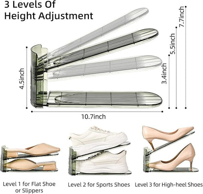 shoe slots organizer, Clear Shoe Stacker, Adjustable Level Shoe Rack,Storage Space Saver for Sneakers Display(Green Transparent, 4Pack)