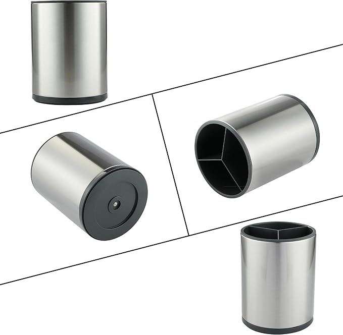 kitchen Utensil Holder Counter, DV Stainless Steel Rotating Cooking Spatula Utensils Holder Caddy (3 Compartment, 360°Rotating)