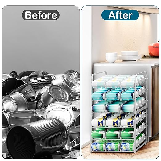Stackable Can Organizer for Pantry Organizers and Storage 2 Pack Adjustable Can Holders for Pantry Holds Up to 72 Cans with Metal Rack Dispenser for Kitchen Canned Foods and Drinks, 3 Tier, Silver