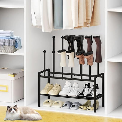 Freestanding Shoe Racks - 3 Tier Metal Boot Rack with 12 Long Posts Holds 6 Pairs Tall Boots, Shoe Storage Organizer for Entryway Closet Bedroom Hallway Indoor Outdoor