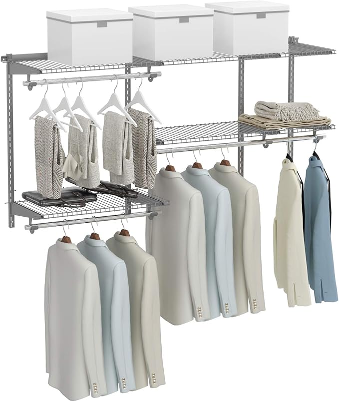 Tangkula 3 to 5 FT Custom Closet Organizer System Kit, Wall-Mounted Storage Organizer with Wire Shelving and Hanging Rods, Adjustable Closet Organizer Kit, Configurations Custom Closet for Bedroom