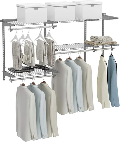 Tangkula 3 to 5 FT Custom Closet Organizer System Kit, Wall-Mounted Storage Organizer with Wire Shelving and Hanging Rods, Adjustable Closet Organizer Kit, Configurations Custom Closet for Bedroom