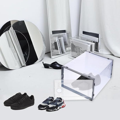 2 Pcs Plastic Shoe Storage Boxes Drawer-style Sturdy Shoe Organizers for Closet Storage, Stackable Sneaker and Boot Containers for Home and Entryway Style