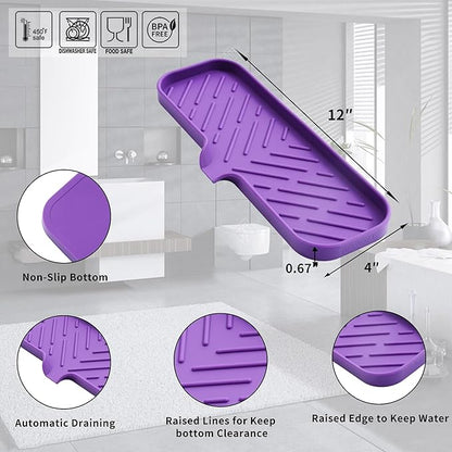 MicoYang Silicone Bathroom Soap Dishes with Drain Spout-Bathroom and Kitchen Sink Organizer,Sponge Holder,Dish Soap Tray,Perfect for Dispenser,Scrubber,Bottle,Cup on Sink or Counter-Purple 12"×4"