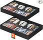 Lifewit Under Bed Shoe Storage Organizer 2 Pack(14 Shoes Cells), 4.3 Inches Profile Fabric Shoes Container Box with Clear Cover, Foldable Storage Bag with 2 Handles, Fits 14 to 28 Pairs