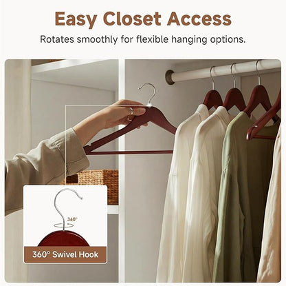 StorageWorks Wooden Hangers 30 Pack, Wood Coat Hangers for Closet, Heavy Duty Clothes Hangers for Suits, Shirts, Pants, Jackets, Dark Cherry Color