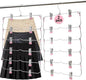 Skirt Pants Hangers with Clips,6Tier Skirt Hangers Space Saving,Metal Multi Pants Hangers and Storage Multi Clothes Shorts Hanger Organization,Space Saving Hangers with Clips (Pink, 2-Piece Set)