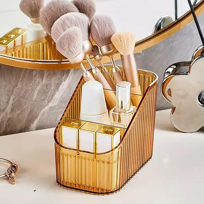 Makeup Organizer Cosmetics Storage Box, Large Capacity Make Up Brush Holder Organizer Vanity Accessories, Bathroom Countertops, Desk Storage Container, Cosmetic Display cases(Yellow-S)