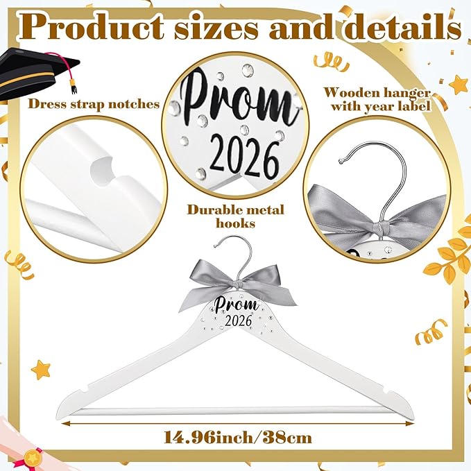 Reallnaive Graduation Prom 2026 Hanger Gift White Bow Glitter Hanger with Diamond Class of 2026 Graduation Gift Congrats Grad Favor Graduate Congratulation Ceremony Keepsake