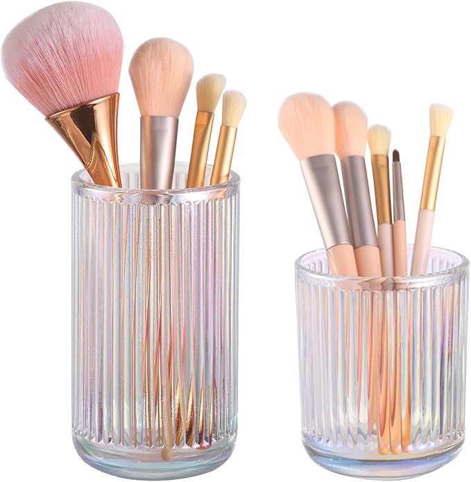 DASITON Makeup Brush Holder Organizer, Crystal Glass Makeup Brushes Storage Holder, Vintage Make Up Brush Cup for Vanity, Pen Pencil Holder for Desk, Toothbrush Holders for Bathroom (Colorful SL)