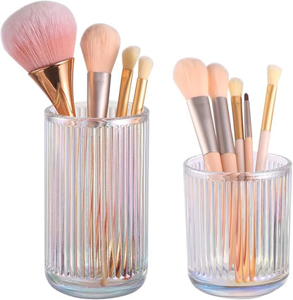 DASITON Makeup Brush Holder Organizer, Crystal Glass Makeup Brushes Storage Holder, Vintage Make Up Brush Cup for Vanity, Pen Pencil Holder for Desk, Toothbrush Holders for Bathroom (Colorful SL)