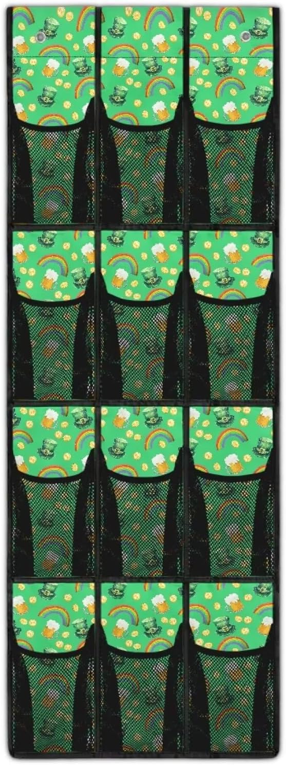 Over the Door Shoe Organizer 12 Large Mesh Pockets Shoe Storage Organizer Foldable Hanging Shoe Organizer for Closet Green Hat Rainbow